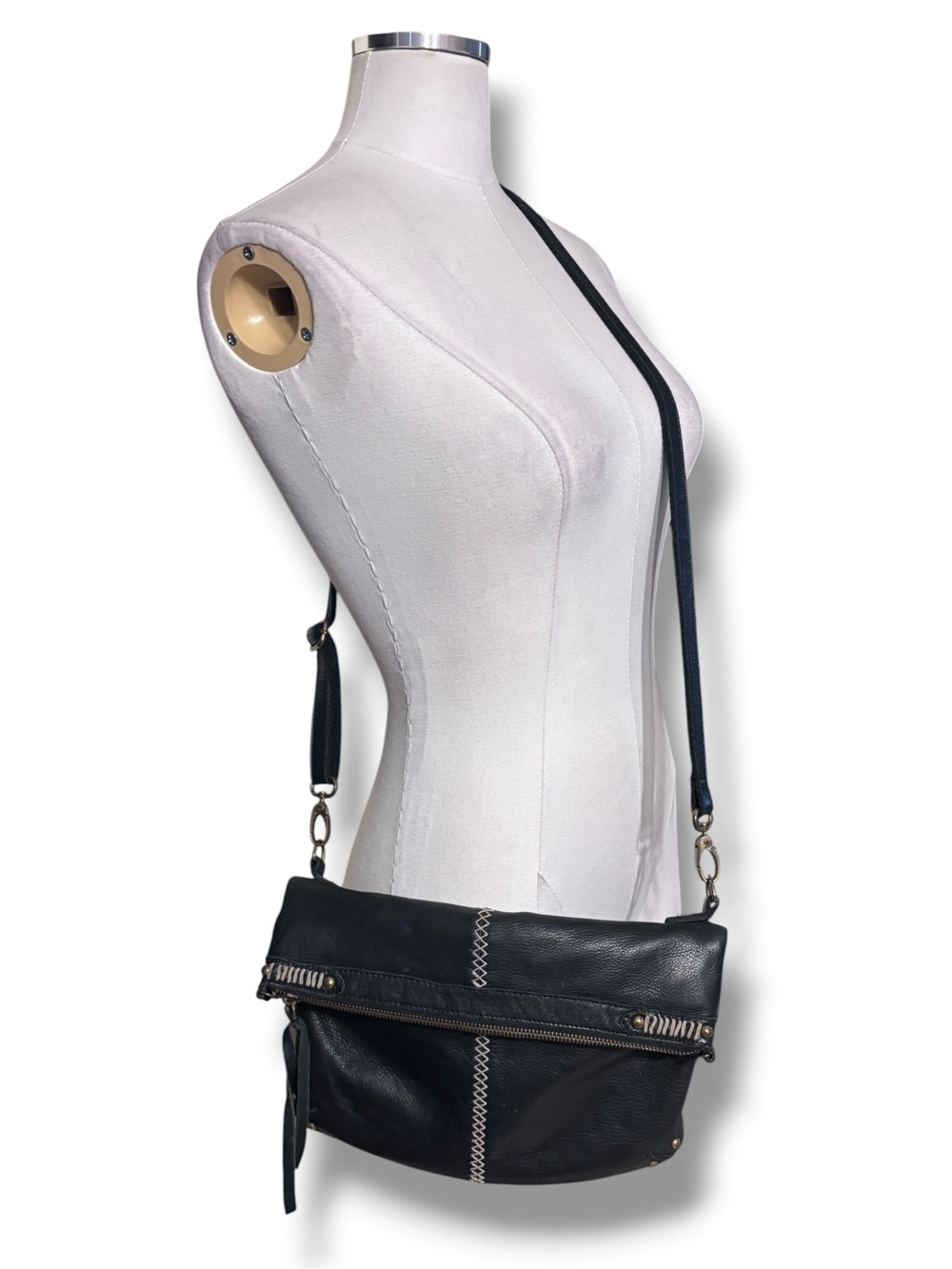 LUCKY BRAND Black Leather Convertible Crossbody Bag VINTAGE Y2K